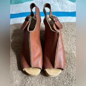 Brown Leather No. 6 Clogs with Wedge Heel and back strap, GUC Size 37